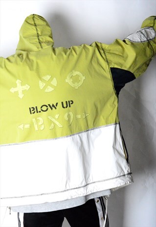 VINTAGE 90S LIME GREEN COLOUR BLOCK HOODED JACKET