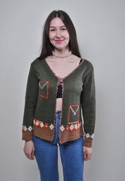 Vintage funny cardigan, women 90s sweater, 1990s hipster 