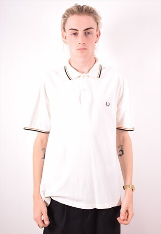 FRED PERRY MENS VINTAGE POLO SHIRT XL WHITE 90S