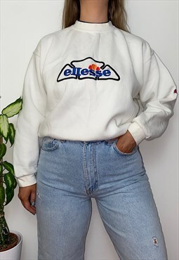 Vintage Ellesse White Blue 90s Spell Out Sweatshirt