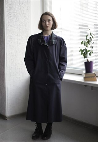 VINTAGE 80'S WARM NAVY/BLACK TRENCH COAT