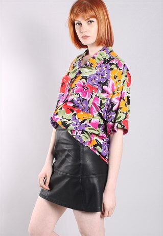 VINTAGE 80S BRIGHT FLORAL PATTERNED FESTIVAL SHIRT