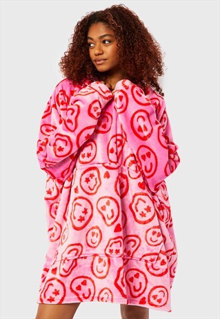 Happy Face Fleece Blanket Hoodie
