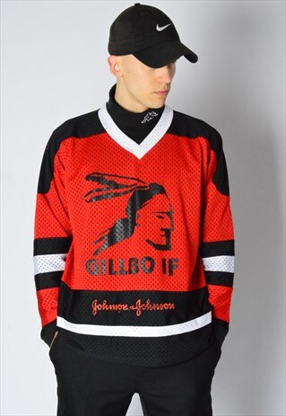 VINTAGE 90S RED HOCKEY JERSEY SPORTS SHIRT