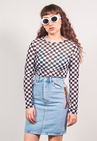 VINTAGE 90'S LIGHT BLUE DENIM EMBROIDERED MINI SKIRT