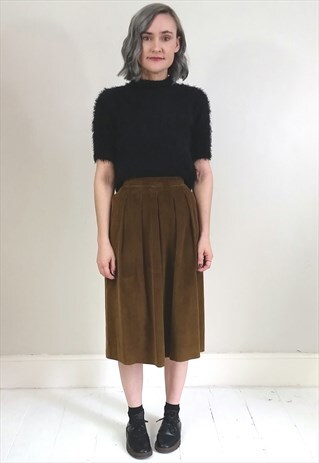 VINTAGE 80'S BROWN CORD MIDI SKIRT W/ POCKETS