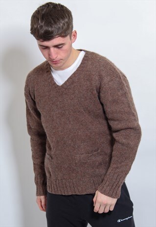 VINTAGE RALPH LAUREN V NECK SWEATSHIRT IN BROWN MEDIUM