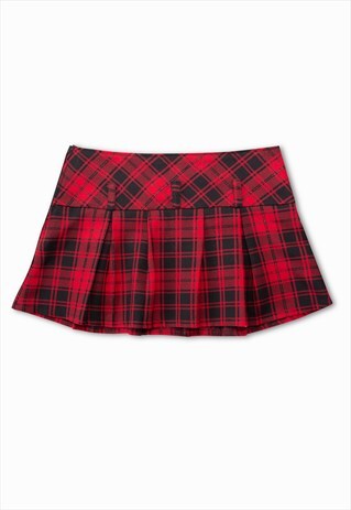 LOW WAIST CHECKERED PLEATED MINI SKIRT