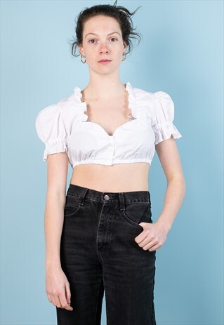 VINTAGE 70S BOHO CROP PEASANT BRALETTE WHITE