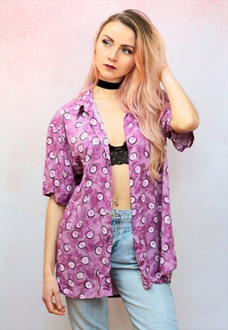 1990S VINTAGE PURPLE SPOTTY PRINT VISCOSE SHIRT