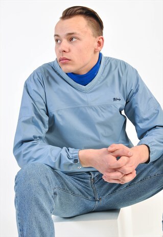 VINTAGE OVERHEAD WINDBREAKER JACKET IN BLUE