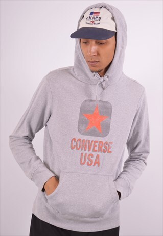 VINTAGE CONVERSE HOODIE JUMPER GREY