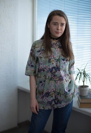 VINTAGE 80'S MULTICOLOUR FLOWER PRINT SHIRT