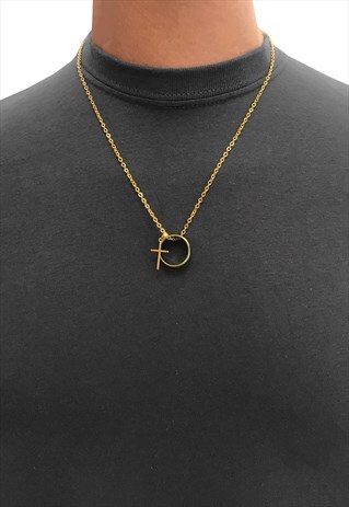 24" RING & MINI CROSS PENDANT NECKLACE CHAIN - GOLD