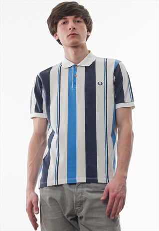 VINTAGE FRED PERRY SOUTHSEA DECKCHAIRS STRIPED WHITE BLUE