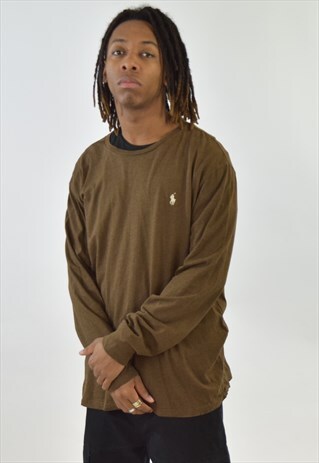 VINTAGE 90S BROWN RALPH LAUREN LONG SLEEVE T SHIRT