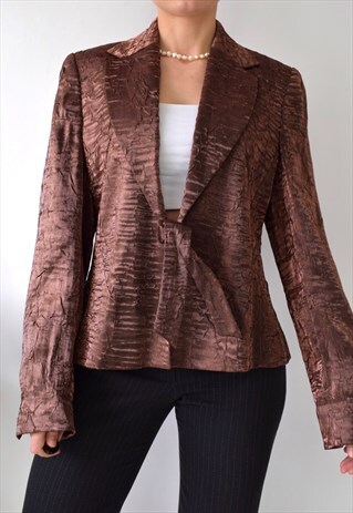 VINTAGE 80S 90S IRIDESCENT METALLIC CRINKLE BLAZER JACKET