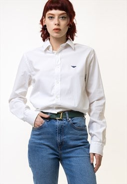 Vintage Armani White Cotton Logo Buttons Shirt 5348