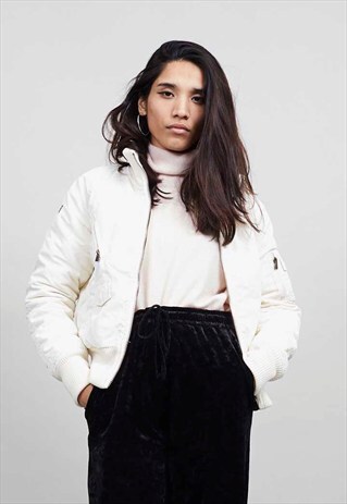 VINTAGE 90'S ARMANI JEANS CREAM CLASSIC BOMBER JACKET