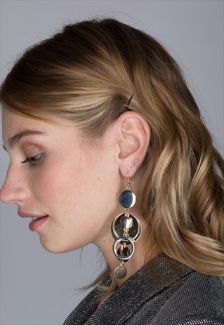 METAL DISCS DROP EARRINGS