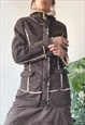 Vintage 00's Y2K Winter Brown Faux Fur Trim Sheepskin Jacket