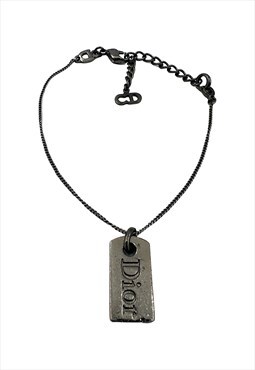 Christian Dior Bracelet Logo ID Tag Gunmetal Grey Vintage