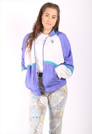 VINTAGE 80S OVERSIZE SHELL JACKET WITH EMBROIDERED PATTERN