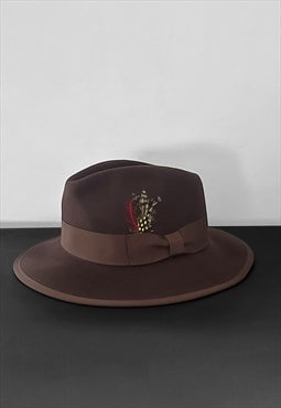 New Vintage Style Brown Wool Ribbon Fedora Hat M