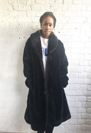 FAUX FUR COAT (1990'S/BLACK)