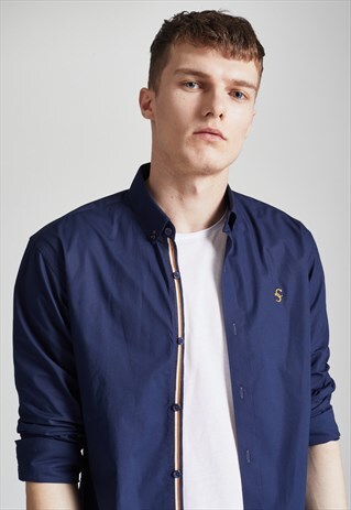 NAVY SLIM FIT WITH CONTRAST PLACKET