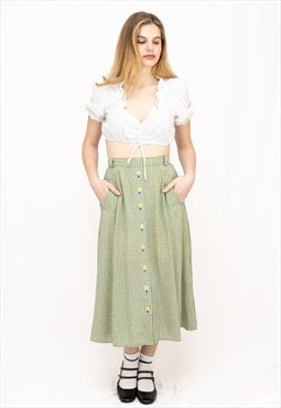 90s vintage midi skirt with buttons and vichy print
