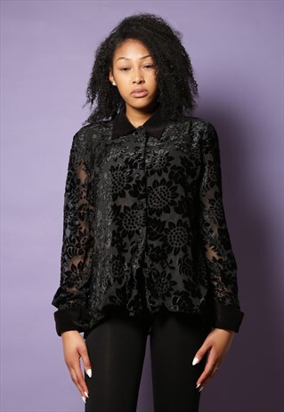 90S BLACK VELVET BLOUSE