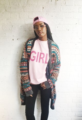 LONGLINE AZTEC OVERSIZE KNITTED CARDIGAN (1990'S/WOMEN'S)