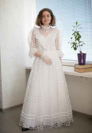 VINTAGE 80'S MAXI HIGH COLLAR WEDDING DRESS