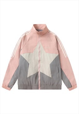 Star print track jacket raver wind breaker rain coat pink