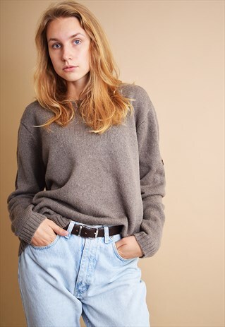 90'S RETRO DAD'S MINIMALIST KNIT NEUTRAL WOOLLEN JUMPER TOP