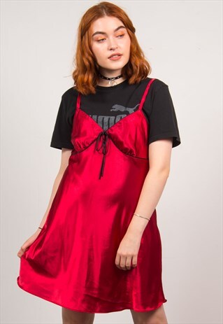 VINTAGE 90'S RED SILKY SLIP DRESS