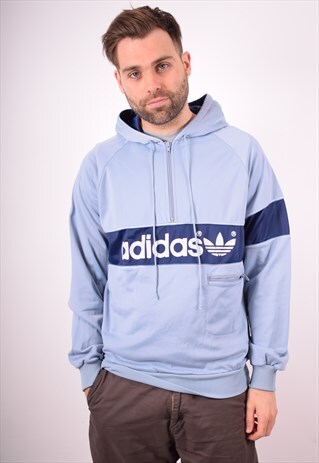 ADIDAS MENS VINTAGE HOODIE JUMPER MEDIUM BLUE 90S