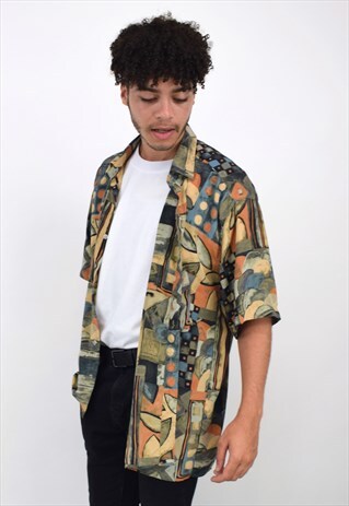 VINTAGE 90'S ORANGE, GREY & MULTICOLOUR FESTIVAL SHIRT