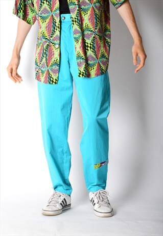 VINTAGE 80S TURQUOISE BLUE GOLF PATCH SHELL SPORTS PANTS