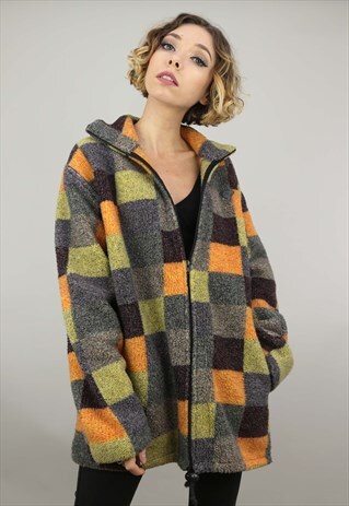 VINTAGE 90S OVERSIZED PATTERNED TEDDY FLEECE