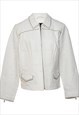 Vintage White Studded Zip-Front Western Style Leather Jacket
