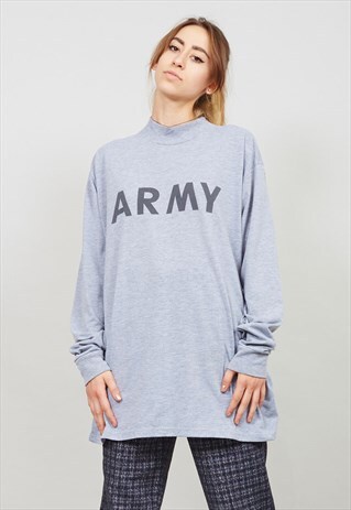 VINTAGE OVERSIZED GREY ARMY TURTLE NECK TOP