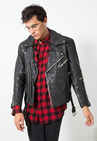 VINTAGE BIKER LEATHER JACKET / S0011
