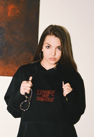 LOVELY BUT DEADLY BLACK HOODIE WITH RED PRINT