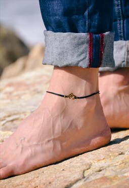 Bronze Om charm anklet for men black cord ankle bracelet