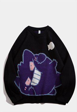 Pokemon print sweater grunge cartoon knitwear jumper black