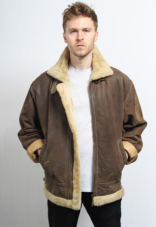 VINTAGE LEATHER AVIATOR FLEECE JACKET