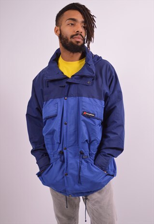BERGHAUS MENS VINTAGE WATERPROOF JACKET LARGE BLUE 90S