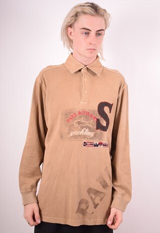 PAUL & SHARK MENS VINTAGE SWEATSHIRT JUMPER LARGE BROWN 90S